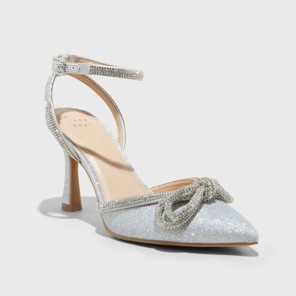 A New Day Shoes - A New Day - Women's Carmin Bow Pumps - A New Day Silver 7.5 Silver